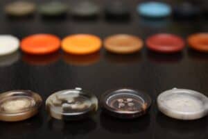Colourful buttons for bespoke tailoring and sartorial craftsmanship.